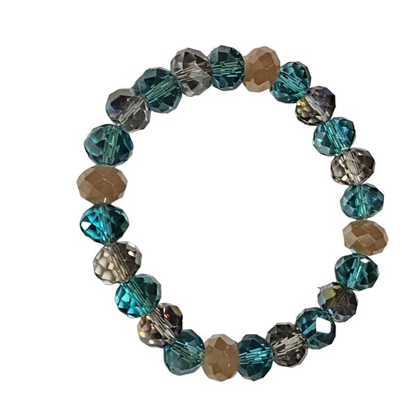 Boho Blue Brown Clear Faceted Beads Stretch Bracelet Minimalist Fashion Jewelry - Picture 1 of 3